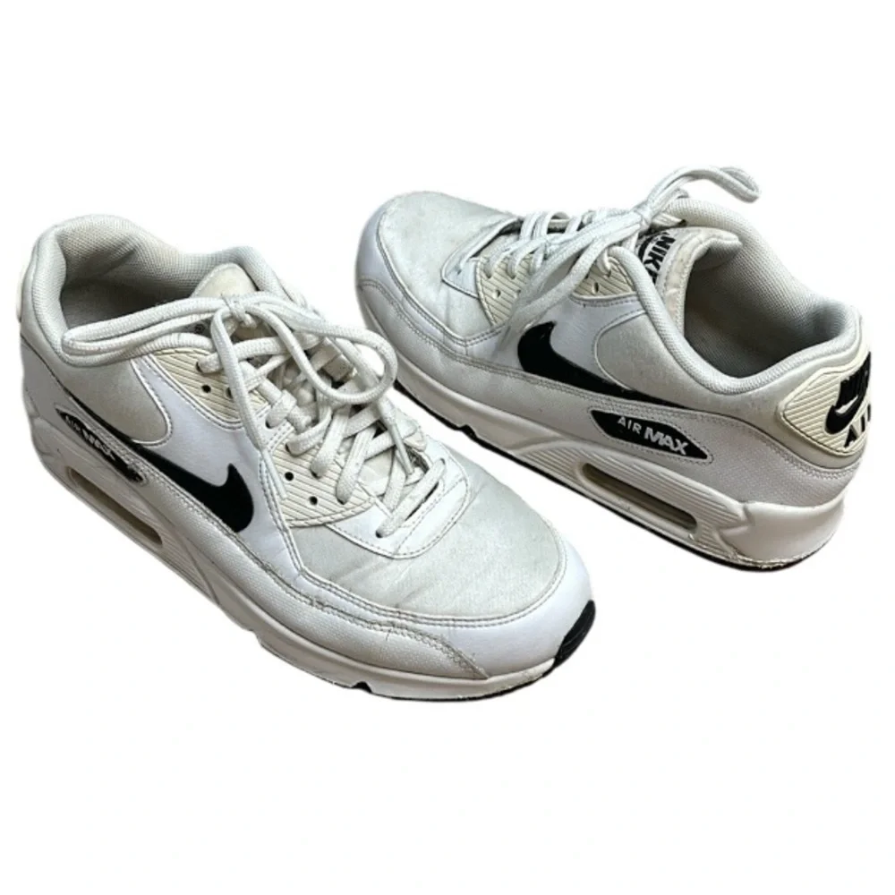 NIKE Air Max 90 Shoes Sneakers White Black Leather Textile Size 8 - Picture 2 of 11
